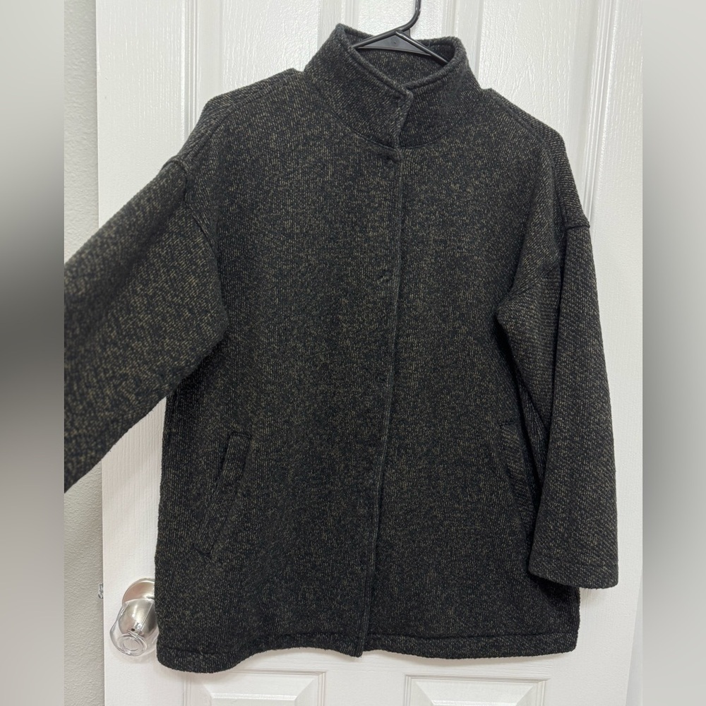 Organic Cotton Terry Stand Collar Jacket | EILEEN FISHER olive green size small - Picture 3 of 10